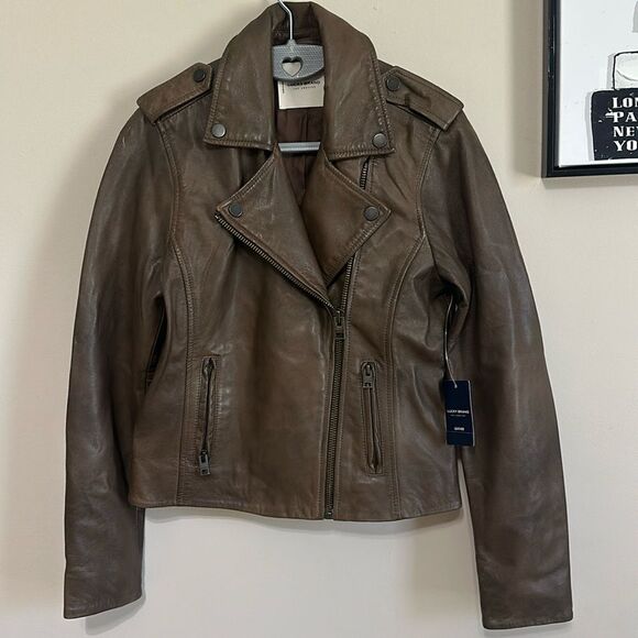 NWT Lucky Brand Genuine Leather Moto Style Jacket - Picture 1 of 9